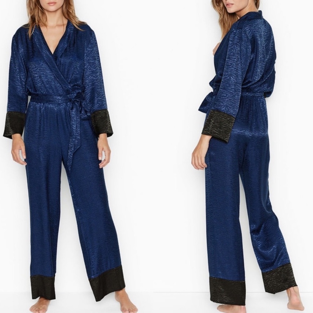 VS LUXE XS S M L XL JUMPSUIT LINGERIE SLEEP PAJAMAS BOW TIE PLUNGE